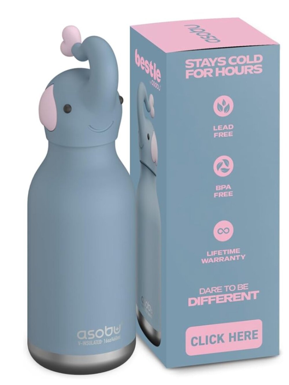 asobu Bestie Bottle Insulated Stainless Steel Water Bottle - 16oz - New in box